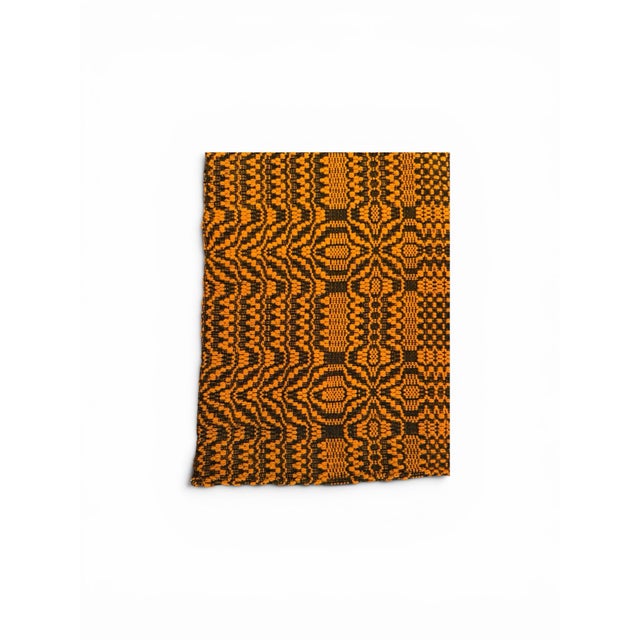 Mid 19th Century Antique Welsh Weave Overshot Coverlet in Mustard & Dark Brown For Sale - Image 5 of 6
