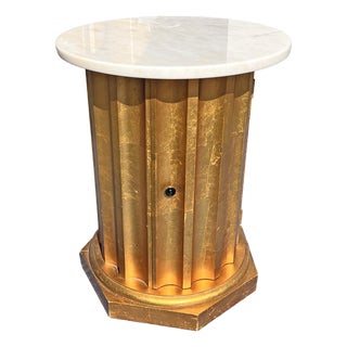 Vintage Marble Top Column Drum Style Table in Gold For Sale