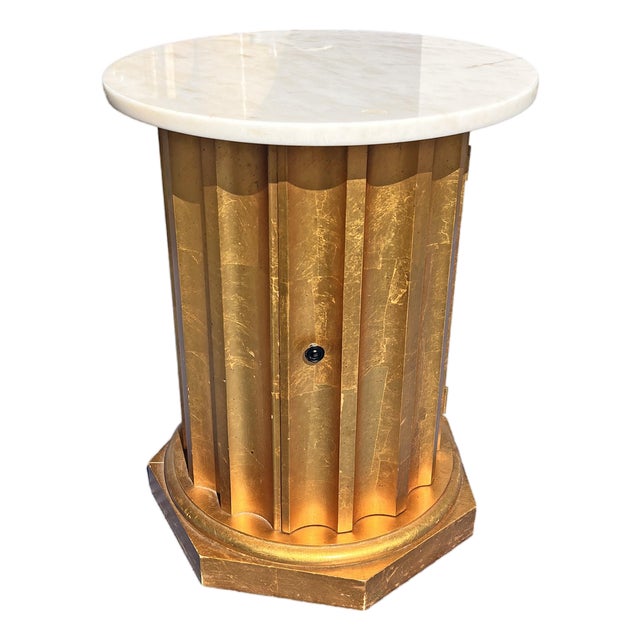 Vintage Marble Top Column Drum Style Table in Gold For Sale