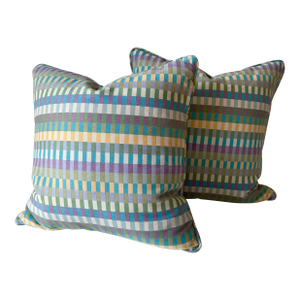 Multi-Color Gingham Check Throw Pillows: A Pair
