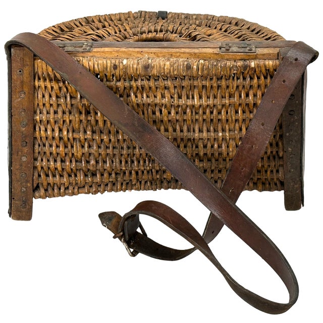 Large Antique American Folk Art Hand Made Hand Woven Wicker & Wood