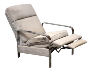 Milo Baughman Grey Chrome Lounge Chair Recliner