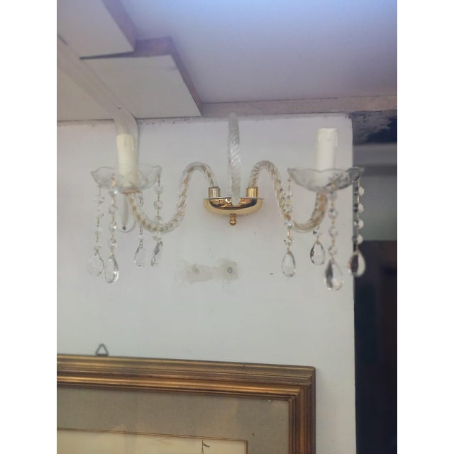 White Classic Glass and Crystal Wall Lamps, 1990s, Set of 2 For Sale - Image 8 of 8