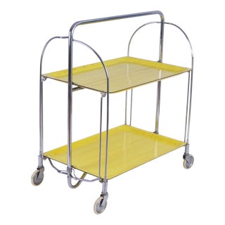 Vintage Yellow Foldable Bar Cart in Chrome Metal, 1960s For Sale