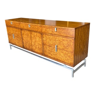 1970s Mid Century Modern Burl & Aluminum Credenza For Sale