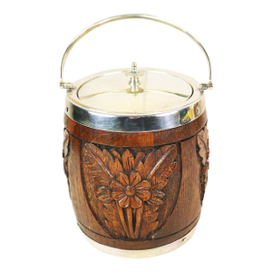Late 19th Century English Oak and Silver Biscuit Barrel