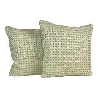 Brunschwig & Fils “Monterey Woven Texture - Citron Green 20” Feather/Down Pillows - A Pair For Sale