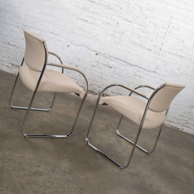 Vintage Modern Dining Armchairs Off White and Chrome by Steelcase - A Pair For Sale - Image 11 of 12