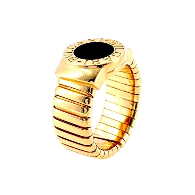 Black Bvlgari 18k Yellow Gold Black Onyx Tubogas Ring For Sale - Image 8 of 10