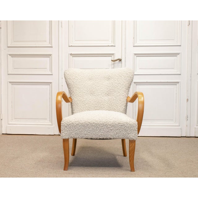 Wood Swedish Lounge Chair in Elm Wood with Teddy Fur Upholstery, 1950s For Sale - Image 7 of 11