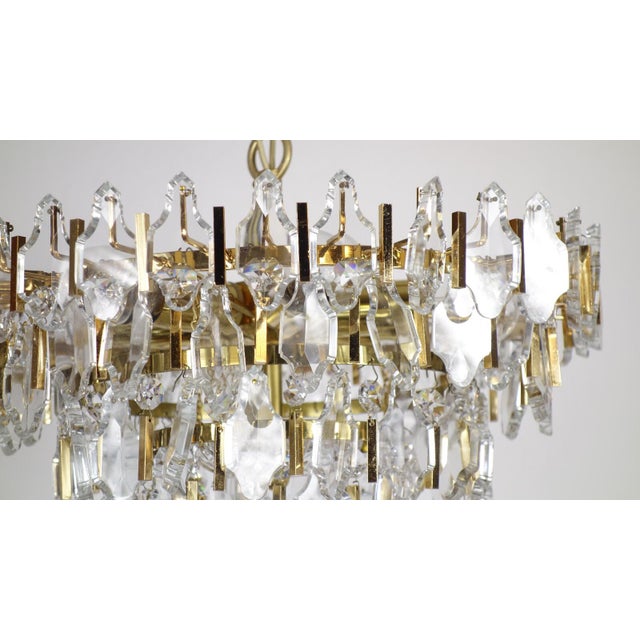 Gold Brass and Lead Crystal 6-Light Chandelier from Palwa, 1960s For Sale - Image 8 of 10