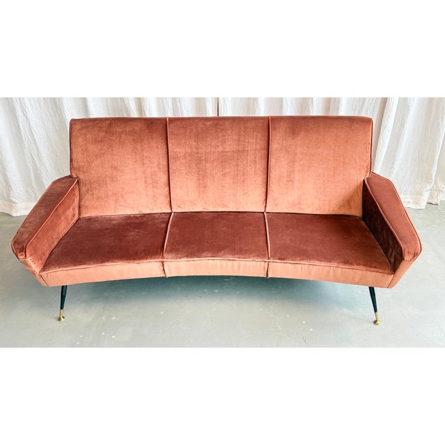 Mid-Century Modern Mid-Century Modern Velvet Three-Seater Sofa by Marco Zanuso for Arflex, Italy, 1950s For Sale - Image 3 of 18