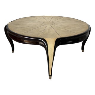 Vintage Art Deco Style Shagreen & Ebony Round Coffee Cocktail Table For Sale