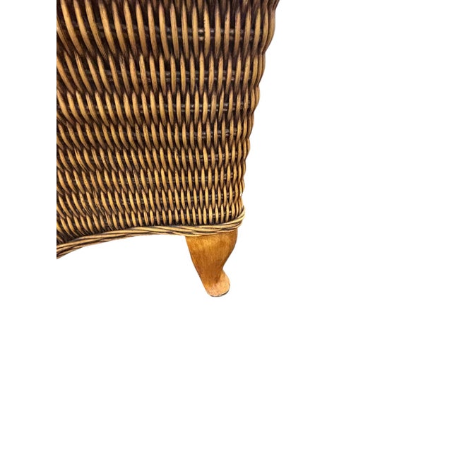 Early 20th Century Late 20th Century Carved British Colonial Wicker Club Chair by Acacia Furniture & Two Leather Pillows For Sale - Image 5 of 12