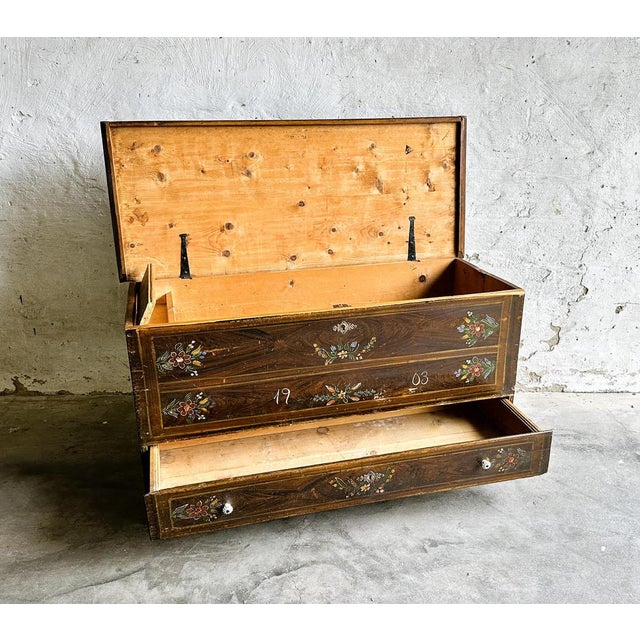 Wood Antique French Wedding Chest, 1903 For Sale - Image 7 of 15