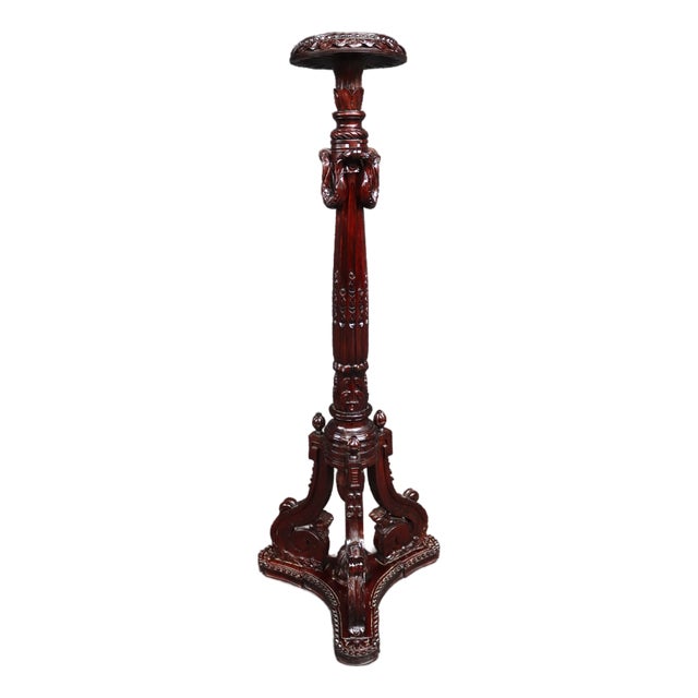 Carved Mahogany Pedestal Plant Stand / Display Stand For Sale