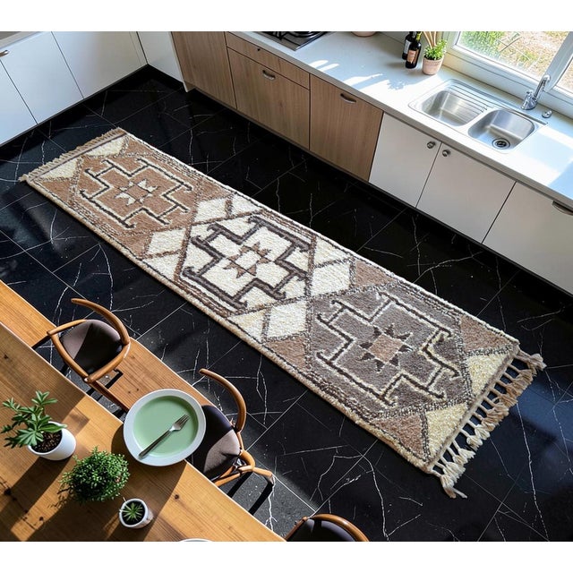 Tribal Hand-Knotted Turkish Runner Rug . Tribal Herki . Pure Natural Undyed Wool - 2′10″ × 11′1″ For Sale - Image 3 of 10