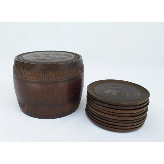 Vintage C.1960's Asian Wood-Carved Drink Coasters & Carrier/Holder For Sale In West Palm - Image 6 of 8