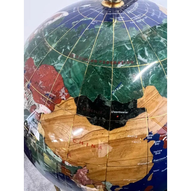20th Century Lapis Blue Gemstone World Globe With Gilt Meridian Stand For Sale - Image 15 of 18