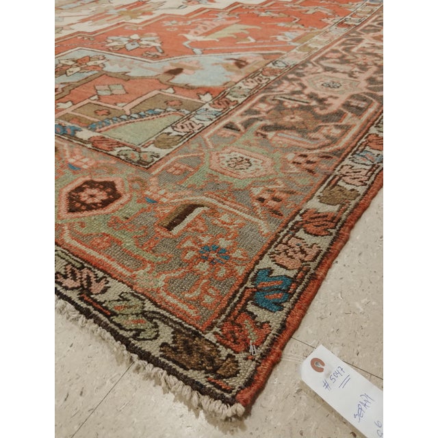 Antique Persian Serapi Carpet, Handmade Wool Oriental Rug, Rust, Ivory, Lit Blue For Sale - Image 10 of 17