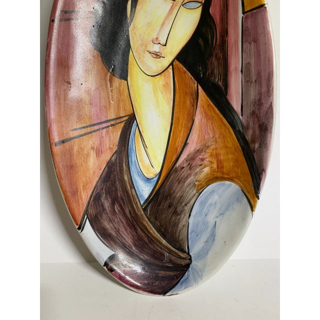 Abstract Vintage Italian Pottery Modigliani Lady Wall Hanging Plaque For Sale - Image 3 of 7