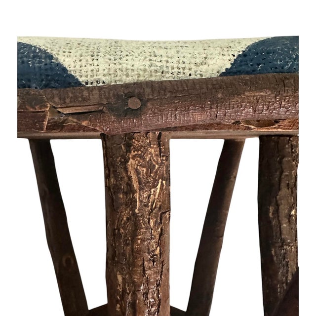 Brown Antique Rustic Adirondack / Arts & Crafts / Primitive Folk Art Twig / Branch Stool With Hand Painted Cushion For Sale - Image 8 of 9