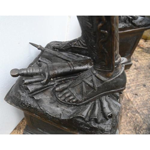 Bronze Roman Gladiator Statue Lamps, Set of 2 For Sale - Image 17 of 18