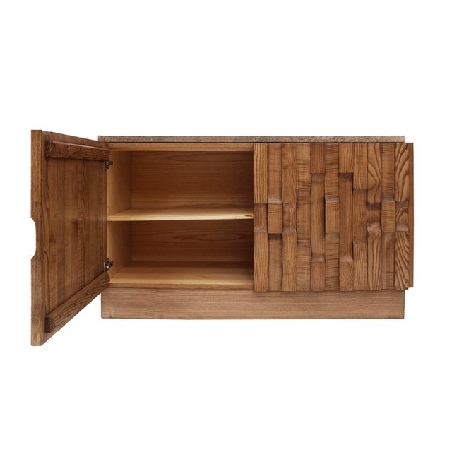 Vintage Italian Sideboards in Oak and Travertine, 2000, Set of 2 For Sale - Image 3 of 12