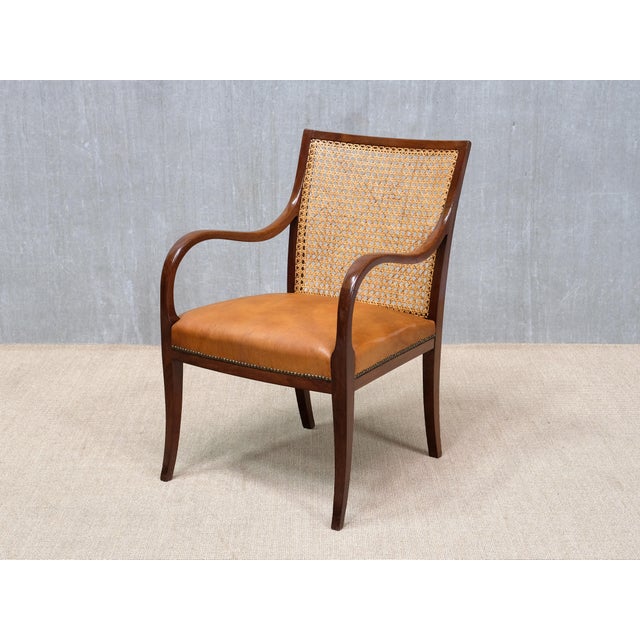 Armchairs in Mahogany, Cane, and Leather from Frits Henningsen, Denmark, 1931, Set of 2 For Sale - Image 10 of 16