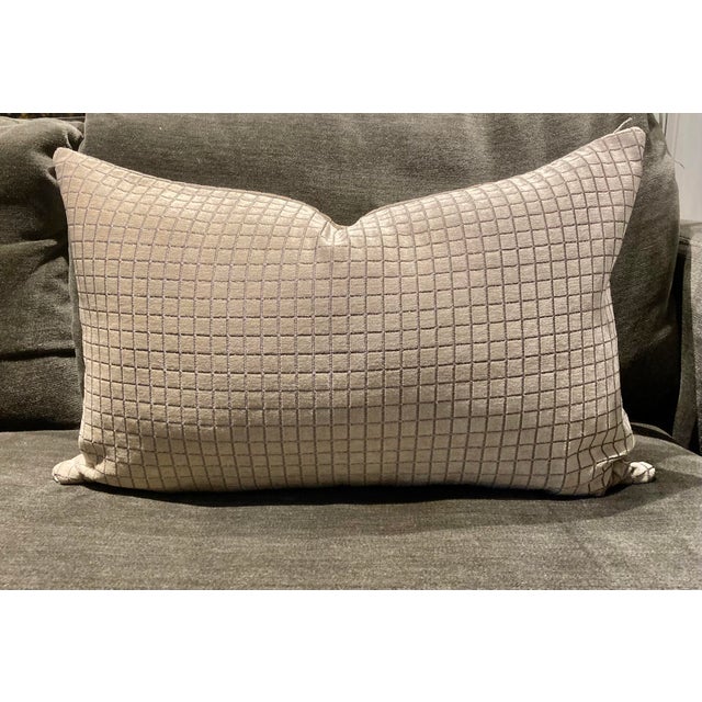Modern Modern Ecru Graph Check Jacquard Decorative Velvet Lumbar Pillow Cover For Sale - Image 3 of 4