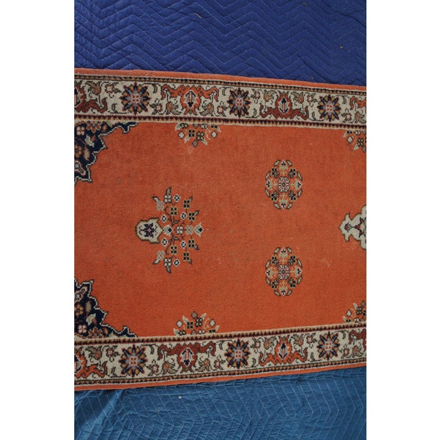 Late 20th Century Vintage Hand Knotted Wool Geometric Medallion Orange Rug Runner Signed 3' X 8' For Sale - Image 5 of 11