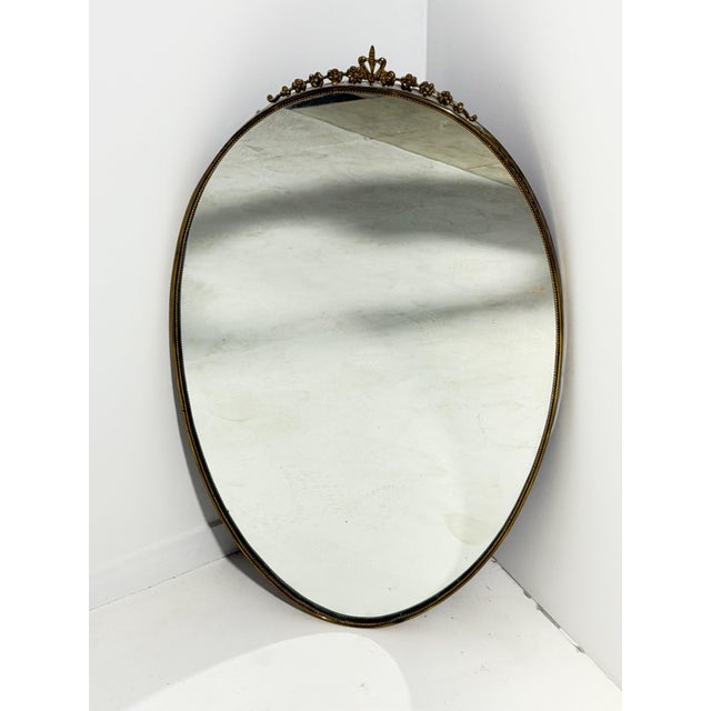 1950s Oval Brass Wall Mirror, Italy, 1950s For Sale - Image 5 of 16