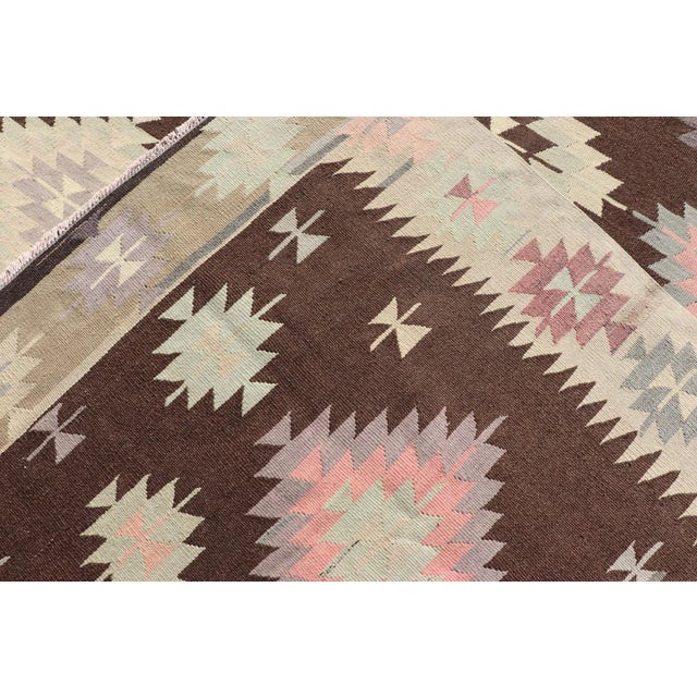 Mid 20th Century Tribal and Geometrics Turkish Kilim in Brown With Cream, Pink, Light Gray/Blue For Sale - Image 12 of 13