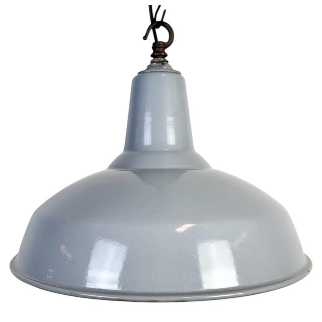Industrial British Grey Enamel Factory Pendant Lamp from Benjamin Electric Manufacturing Company, 1960s For Sale - Image 18 of 18