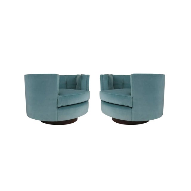 Seafoam Blue Mohair Large Swivel Chairs by Milo Baughman - A Pair For Sale In Dallas - Image 6 of 9