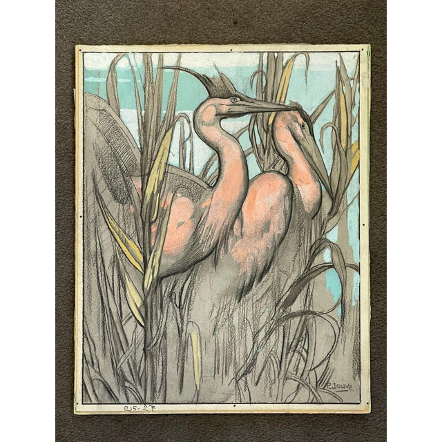Paul Jouve, The Two Herons, 20th Century, Mixed Media For Sale - Image 8 of 12