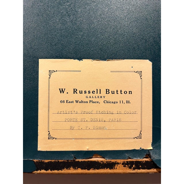 Printmaking Materials Circa 1910's 'St. Denis Gate, Paris' Etching by Listed Artist Tavik Frantisek Simon For Sale - Image 7 of 7