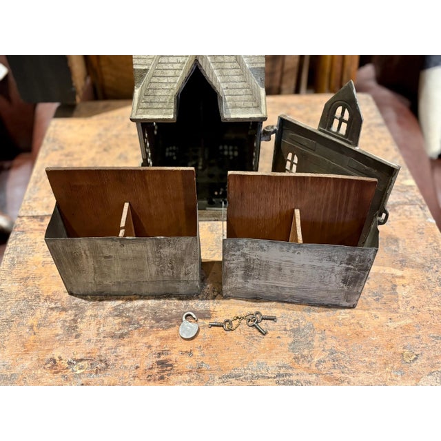 Late 19th Century Antique Cast Iron Home Savings Bank With Original Coin Boxes and Lock For Sale - Image 5 of 10