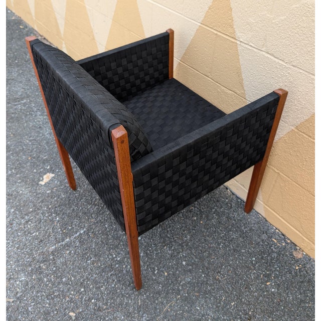 Black Vintage Shaker Style Armchair With Hand-Woven Canvas Checkerboard Seat For Sale - Image 8 of 10