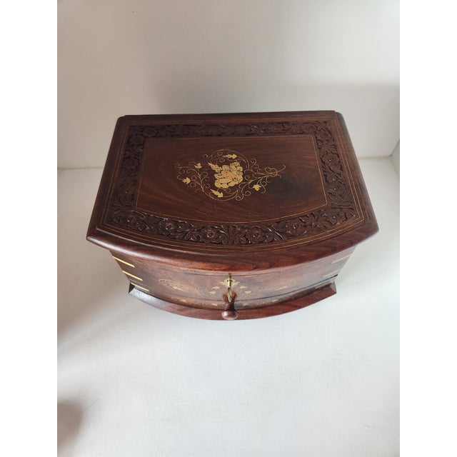 1970s Solid Walnut Jewelry Box With Key For Sale - Image 4 of 11