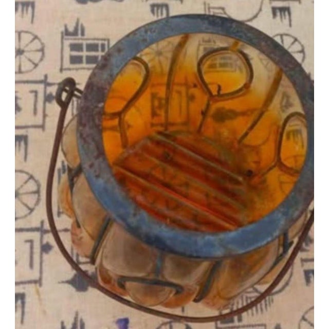 Mid-Century Modern Vintage Blown Caged Glass and Iron Lantern For Sale - Image 3 of 5