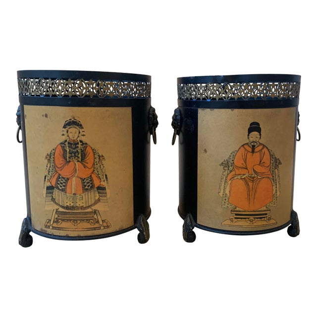 Asian Ancestral Tole Cachepot - a Pair For Sale