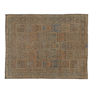 Early 20th Century Persian Meshad Rust-Blue, Walnut and Brown Handmade Wool Rug For Sale