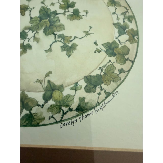 Pair of Carolyn Shores Wright “Aria” Botanical Tea Prints in Custom Windsor Art Silver & Gold Frames, 1994 For Sale - Image 4 of 12