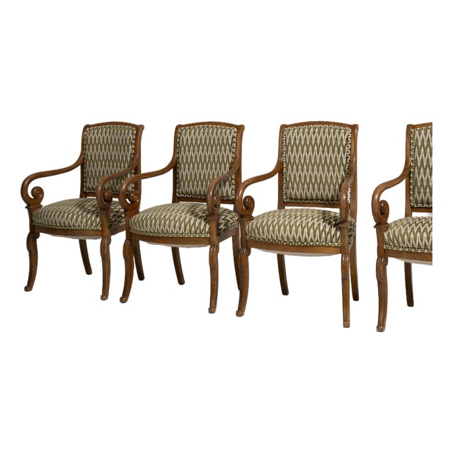 Set of Four Biedermeier Armchairs with Patterned Upholstery, Antique, France, Early 20th Century For Sale