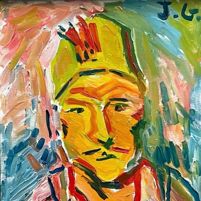 Vintage Fauvist Signed Original Oil Portrait Painting on Board For Sale - Image 11 of 12