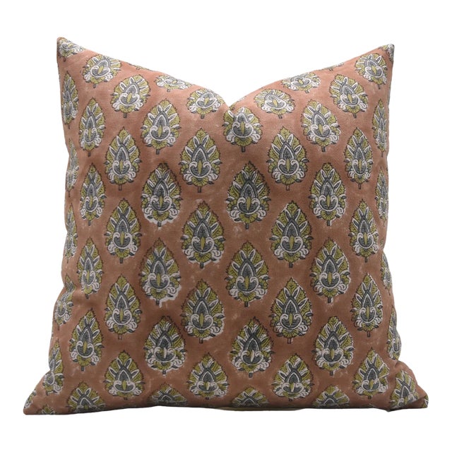 Fabdivine Handcrafted Block Print Cushion Cover 26x26 Inch Duck Canvas- Betal Leaf For Sale