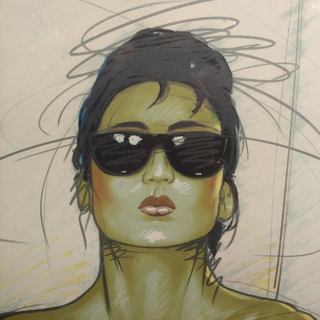 1980s 1980s Model Wearing Sunglasses Original Advertising Serigraph -Signed For Sale - Image 5 of 9