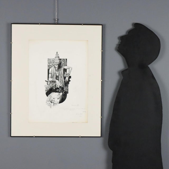 Mixed media (ink and pencil) on paper. Signed center left. The title of the panel is indicated in pencil: "The little fish...