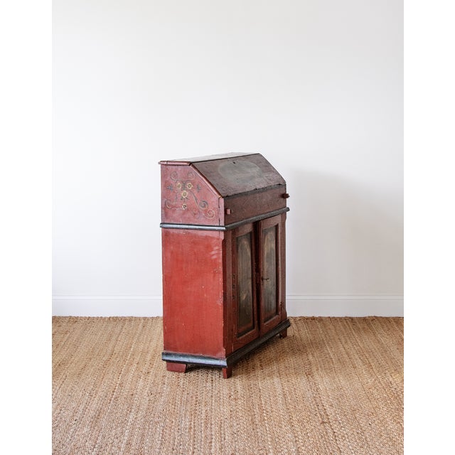 American 19th C. Continental Painted Slant-Front Secretary With Figural Scenes For Sale - Image 3 of 5